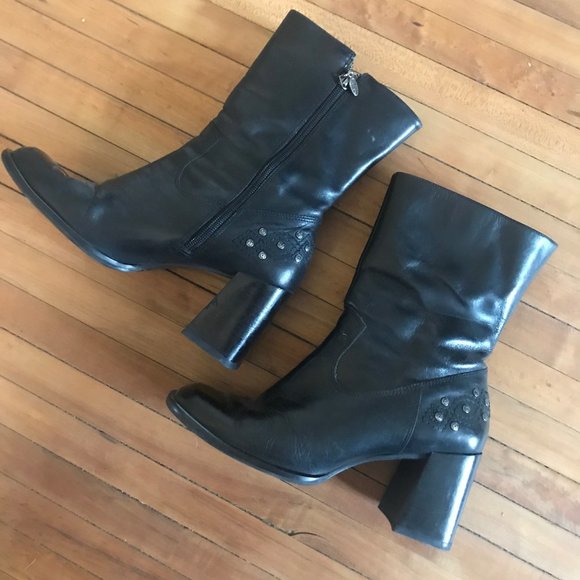 Harley-Davidson 90’s Vintage Block Heel Calf Height Boots Size 8.5 / 8 1/2 - Picture 1 of 5